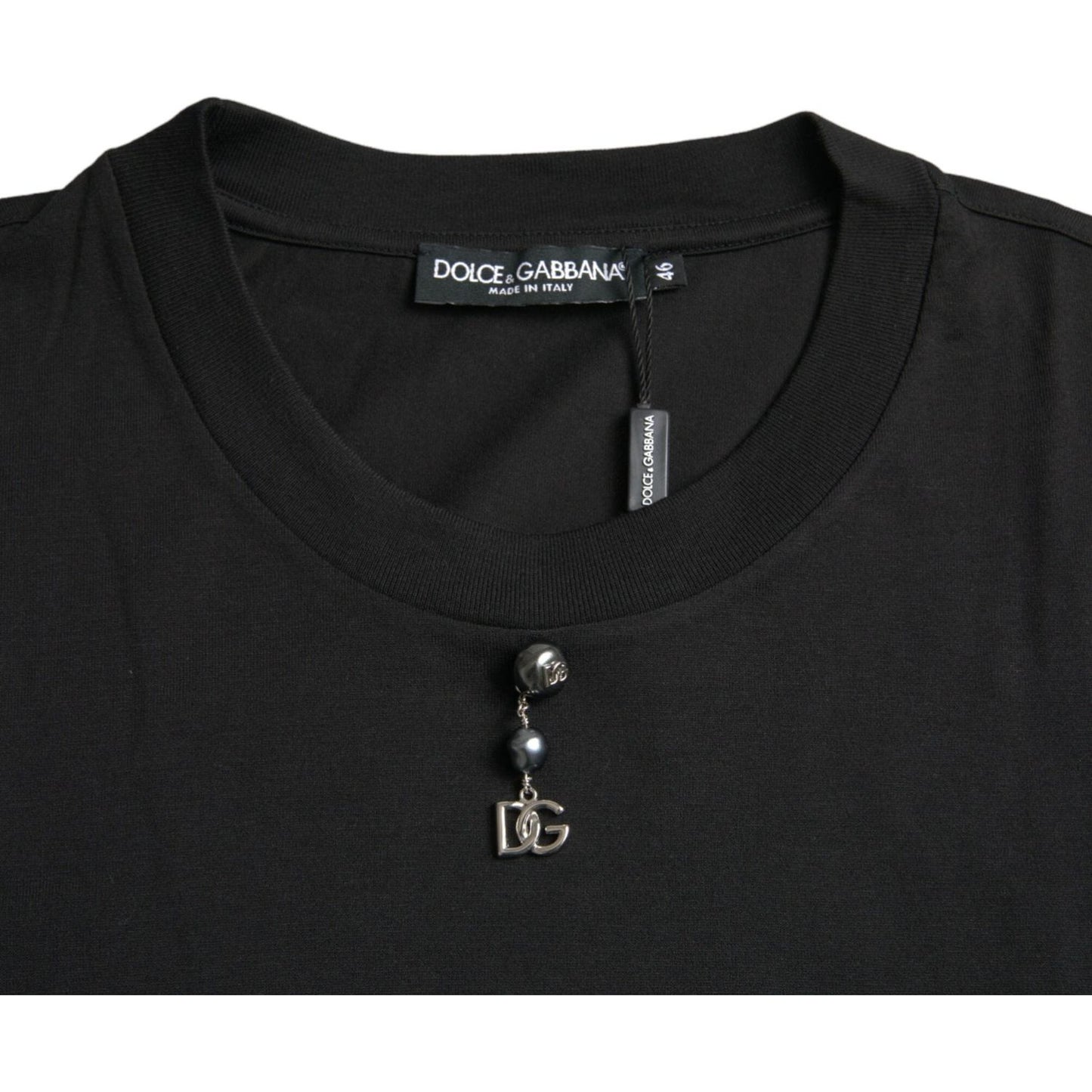 Dolce & Gabbana Black Embellished Cotton Crew Neck T-shirt TSH84621-46