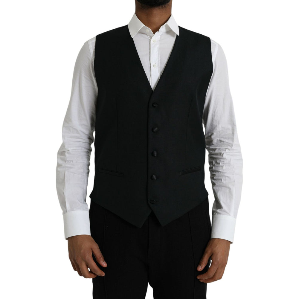 Dolce & Gabbana Black Wool Waistcoat Dress Formal Vest TSH851982-52