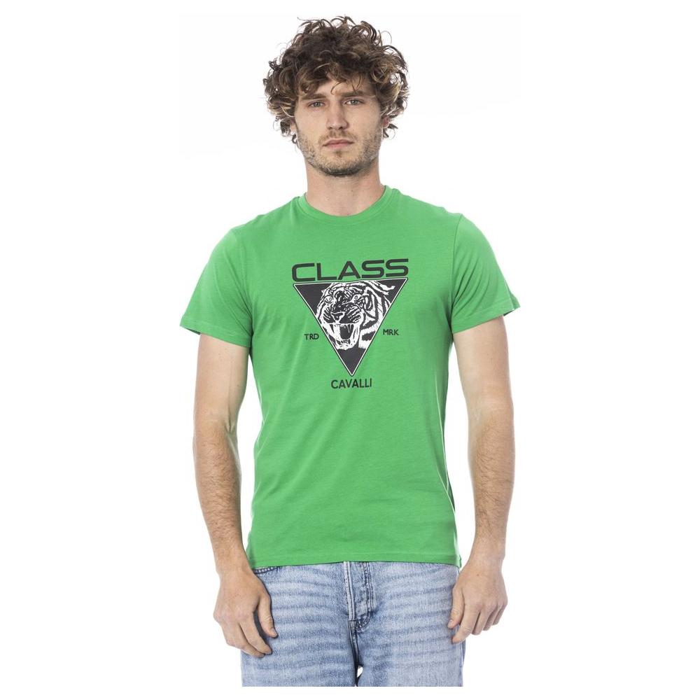 Cavalli Class Green Cotton Men T-Shirt CA-24332-M