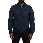 Dolce & Gabbana Blue Leather Perforated Full Zip Jacket JKT3603-50