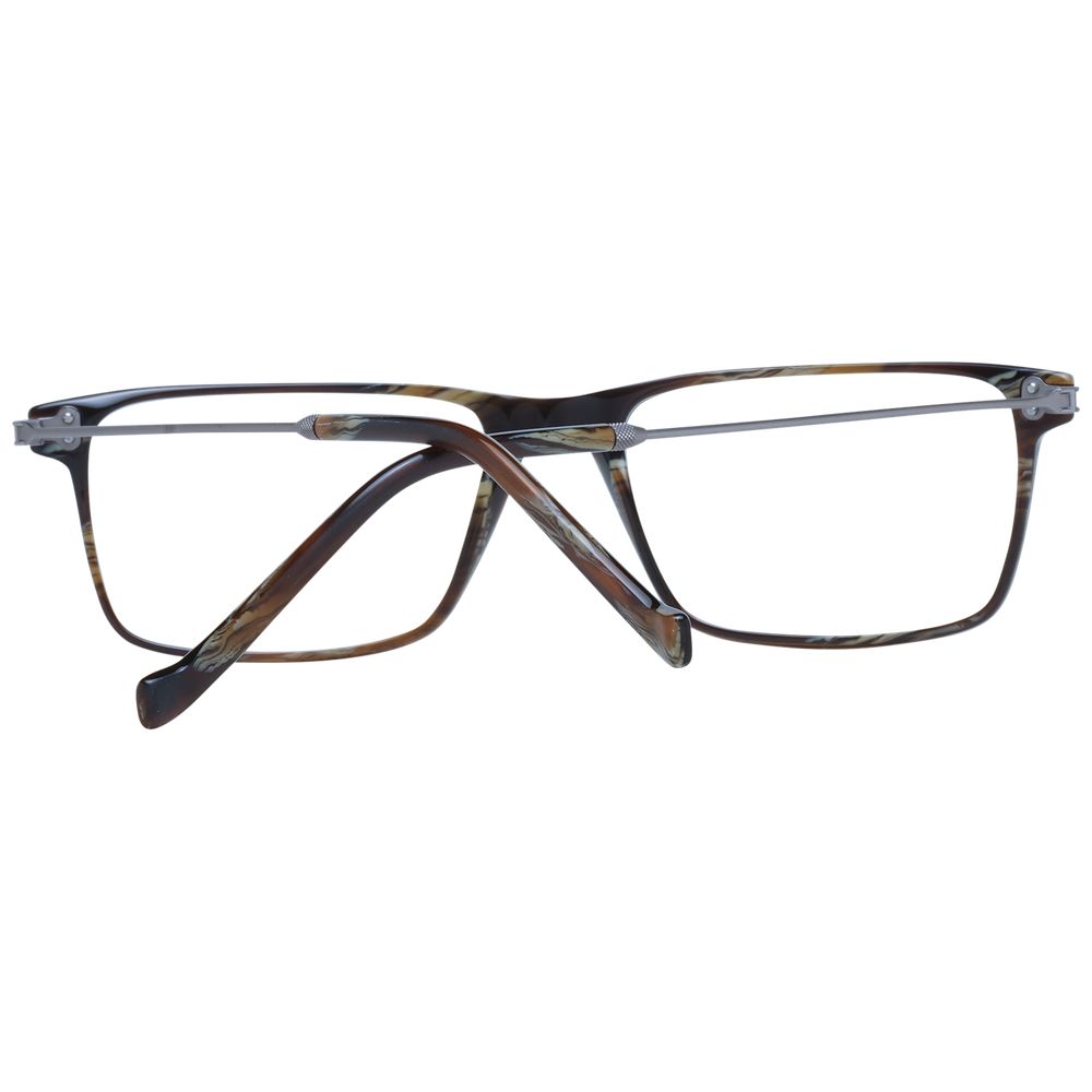 Hackett Brown Men Glasses Frame with acetate full-rim and demo lenses, 53mm width, rectangle style.