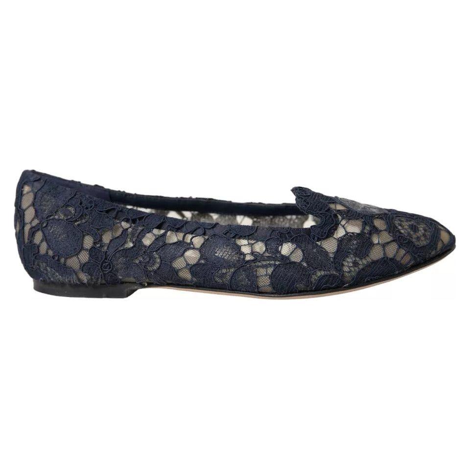Dolce & Gabbana Dark Blue Taormina Lace Slip On Flats Shoes LA10892-35