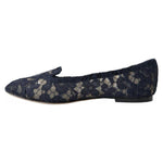 Dolce & Gabbana Dark Blue Taormina Lace Slip On Flats Shoes LA10892-35