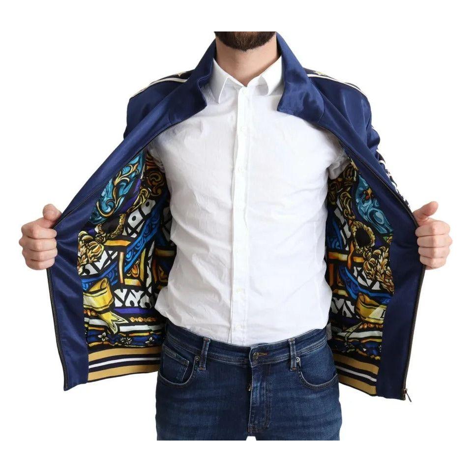 Dolce & Gabbana Blue Heraldic Patch Striped King Bee Sweater JKT7883-50