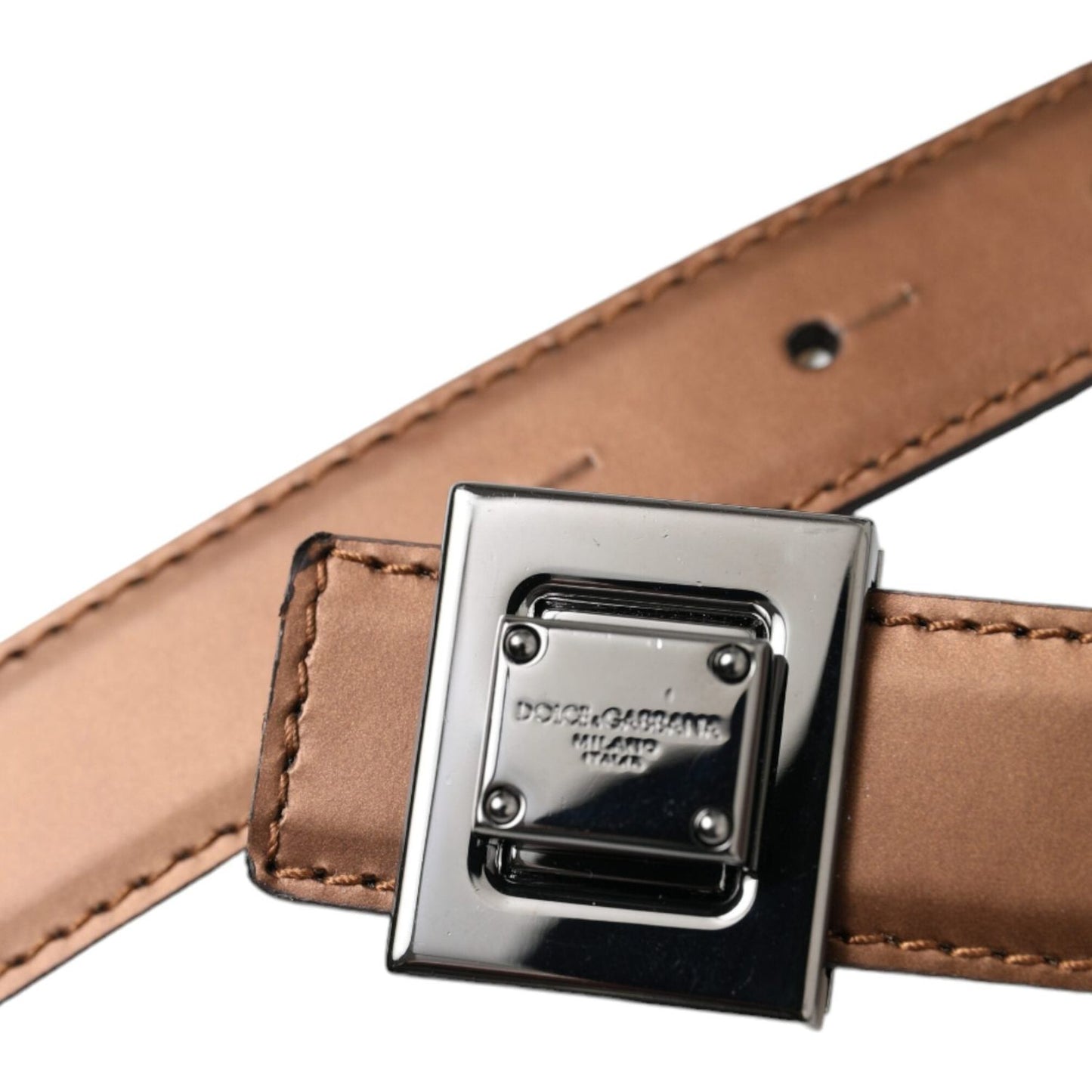 Dolce & Gabbana Bronze Leather Square Metal Buckle Belt