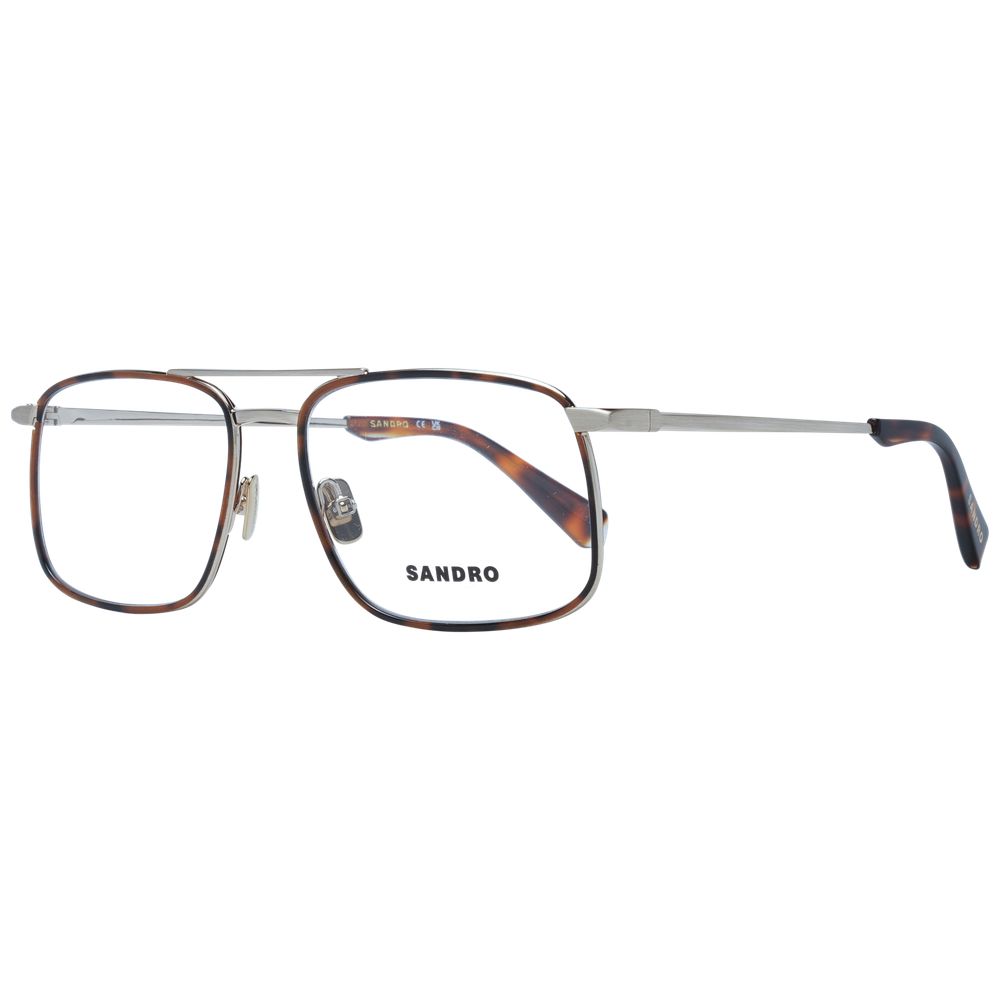 Sandro Brown Men Glasses Frame in metal, full-rim aviator style with demo lenses, size 56-17-140. Includes branded case.