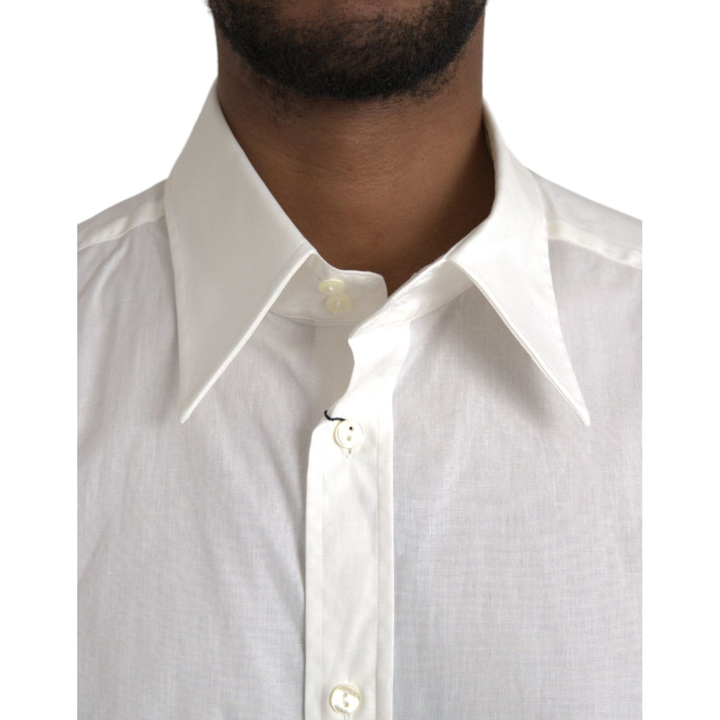 Dolce & Gabbana White Cotton Dress Slim Fit GOLD Shirt TSH86321-44