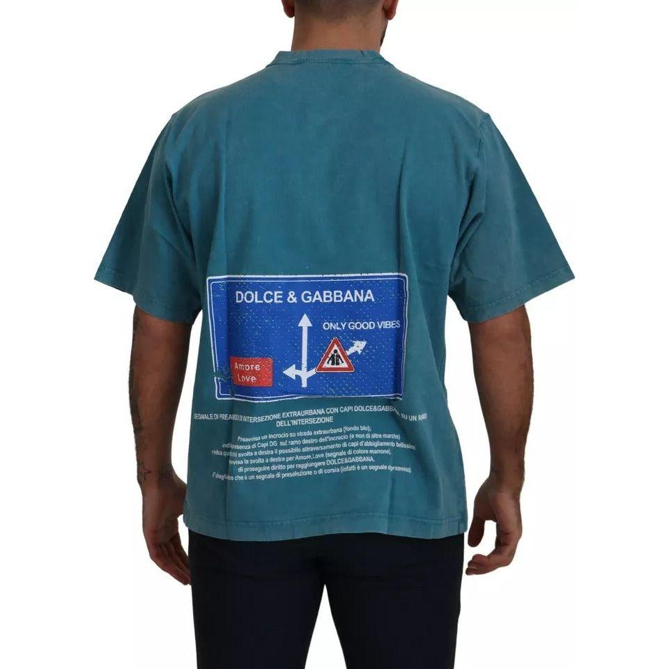 Dolce & Gabbana Blue Logo Print Crewneck Tee Cotton T-shirt TSH83080-44