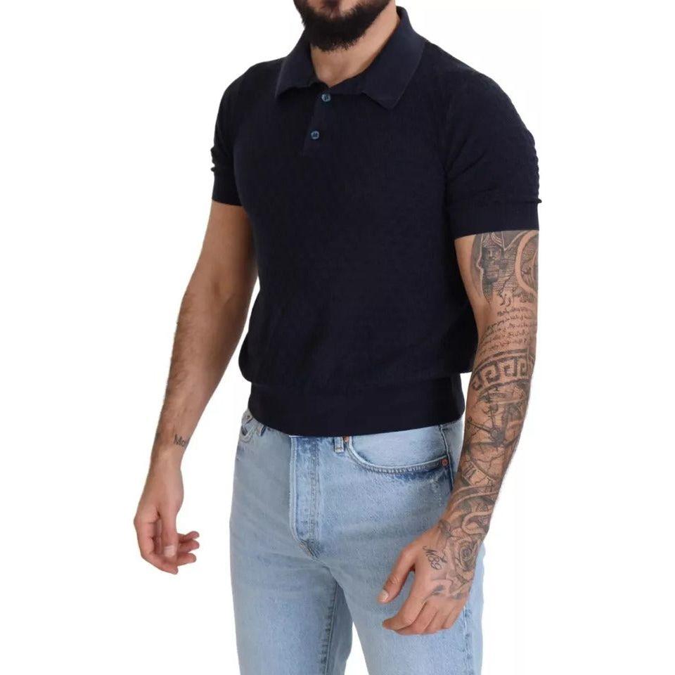 Dolce & Gabbana Dark Blue Collared Polo Casual Silk T-shirt TSH83032-48