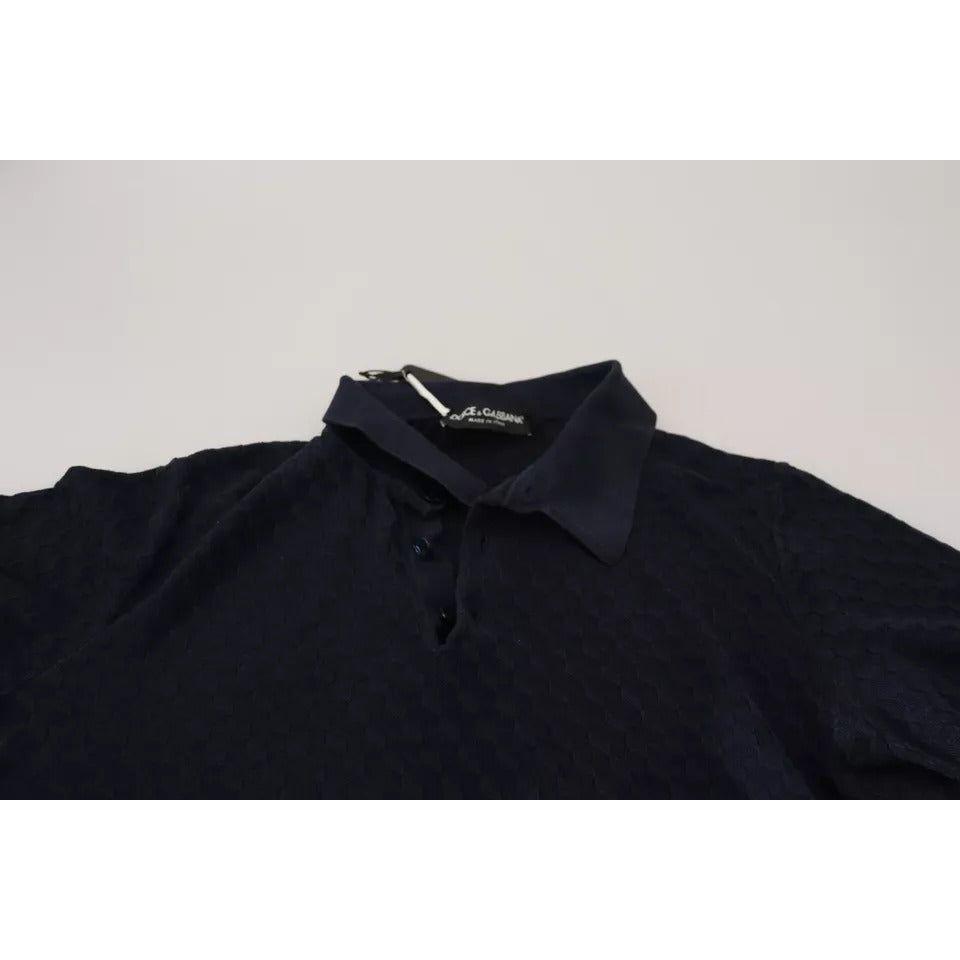 Dolce & Gabbana Dark Blue Collared Polo Casual Silk T-shirt TSH83032-48