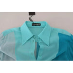 Dolce & Gabbana Blue Collar Long Sleeve Blouse Silk Top TSH83197-40