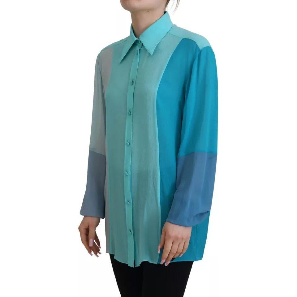 Dolce & Gabbana Blue Collar Long Sleeve Blouse Silk Top TSH83197-40