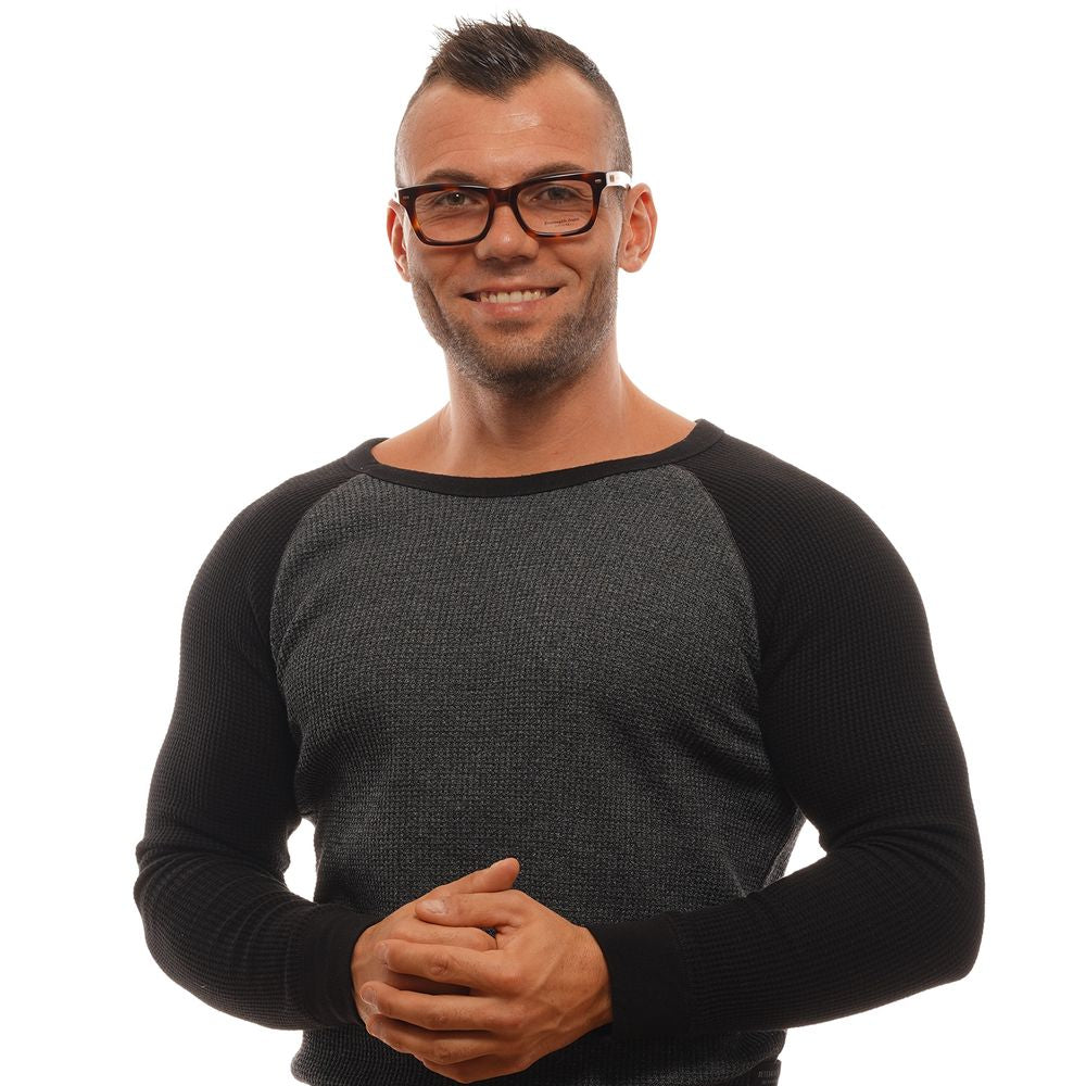 Man wearing Ermenegildo Zegna Brown Men Glasses Frame with trapezium style and full-rim design.