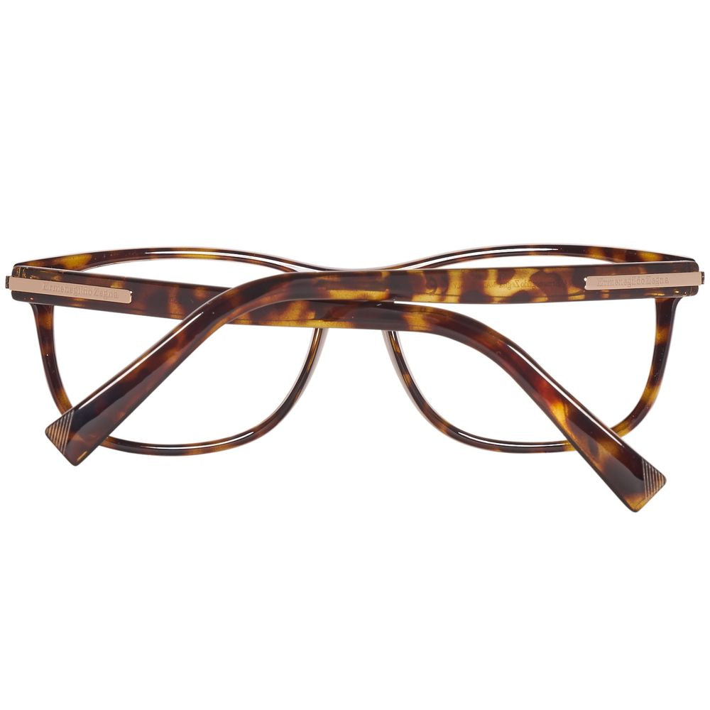 Ermenegildo Zegna Brown Men Glasses Frame, full-rim rectangle style with plastic material, includes branded case, size 55-14-145.