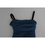 Dolce & Gabbana Blue Draped Tulle Midi Sheath Cotton Dress DR2704-42