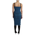Dolce & Gabbana Blue Draped Tulle Midi Sheath Cotton Dress DR2704-42