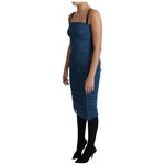 Dolce & Gabbana Blue Draped Tulle Midi Sheath Cotton Dress DR2704-42