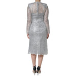 Dolce & Gabbana Silver Floral Lace Bodycon Sheath Midi Dress