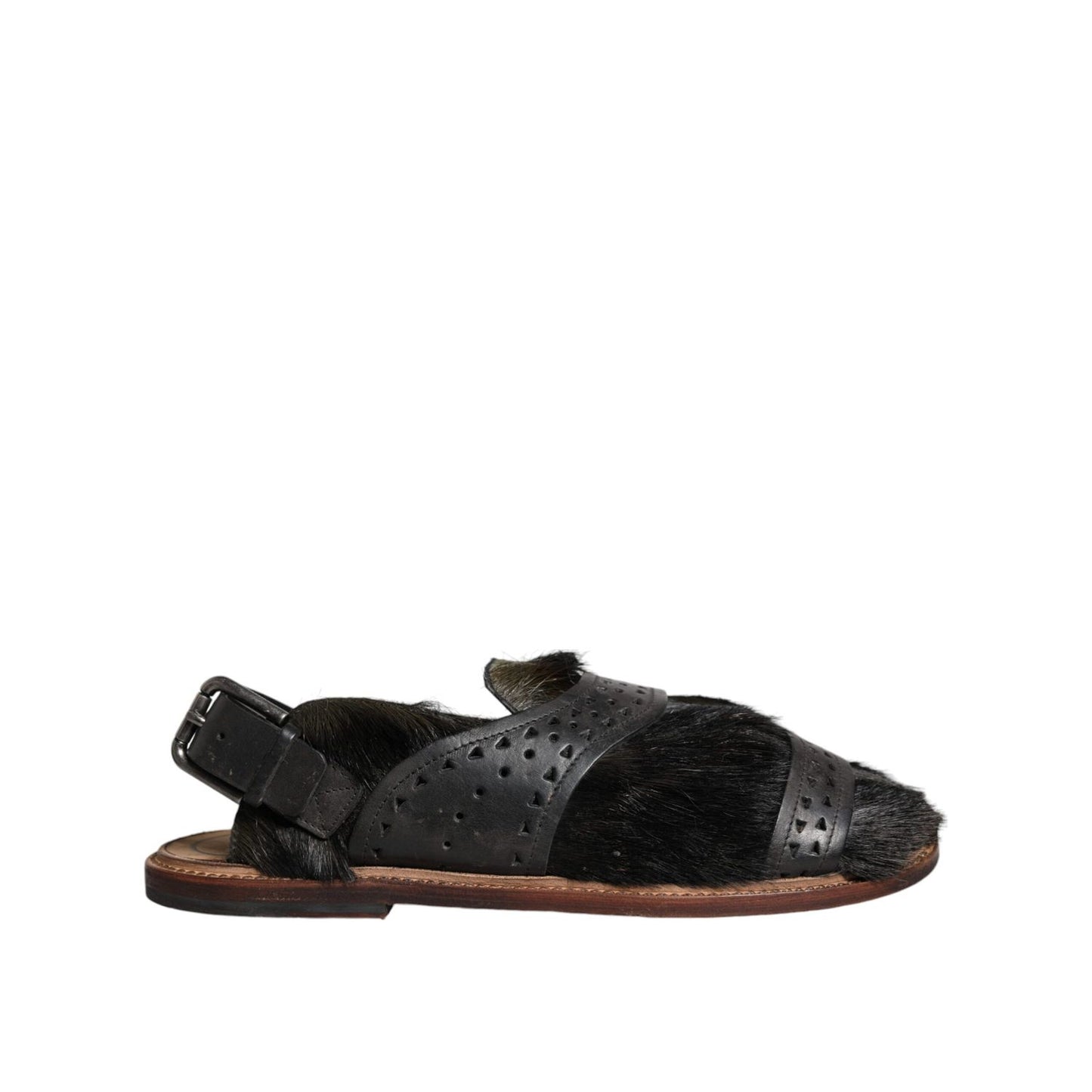 Dolce & Gabbana Black Gazelle Hair Leather Flats Sandals Shoes