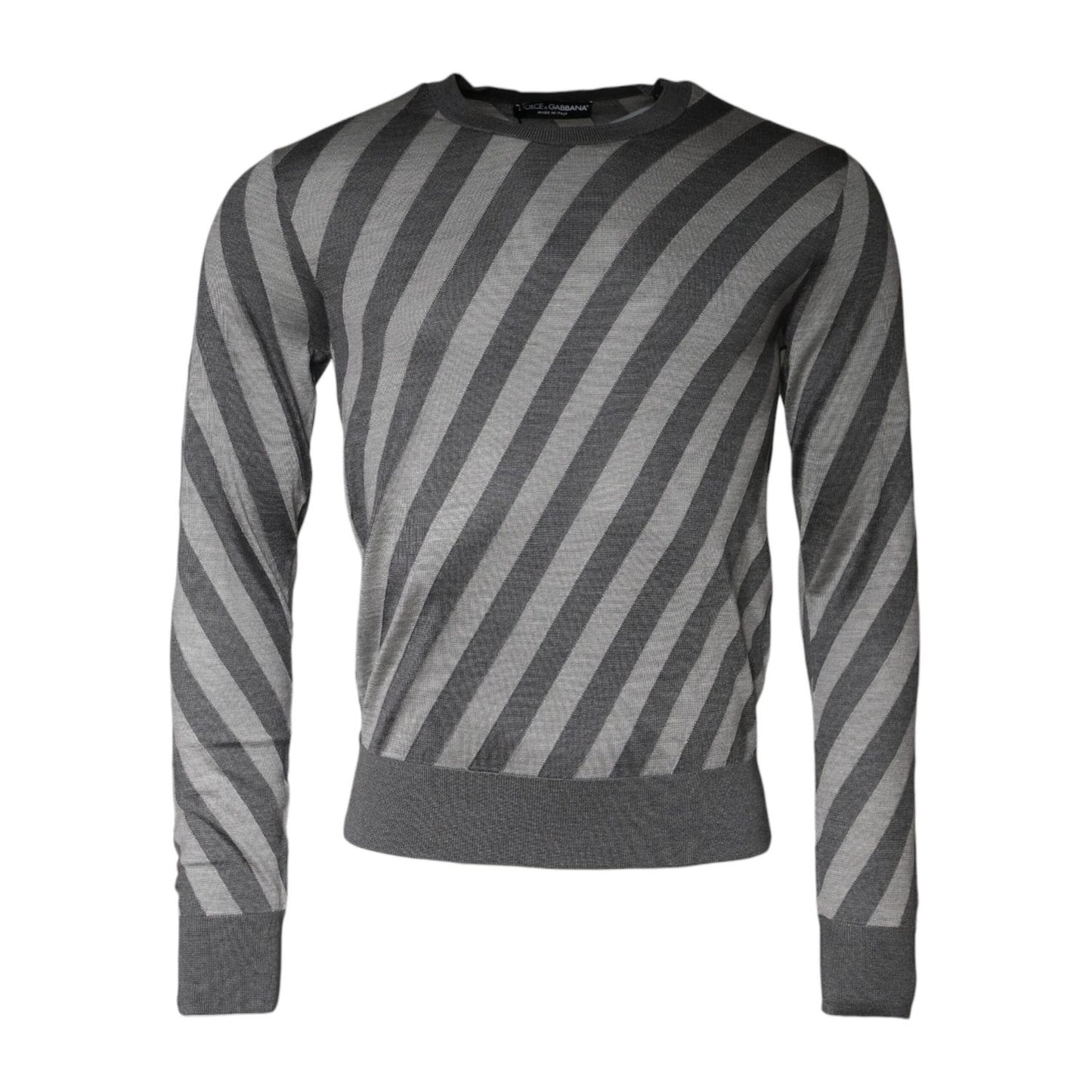 Dolce & Gabbana Gray Stripes Long Sleeve Round Neck Pullover Sweater