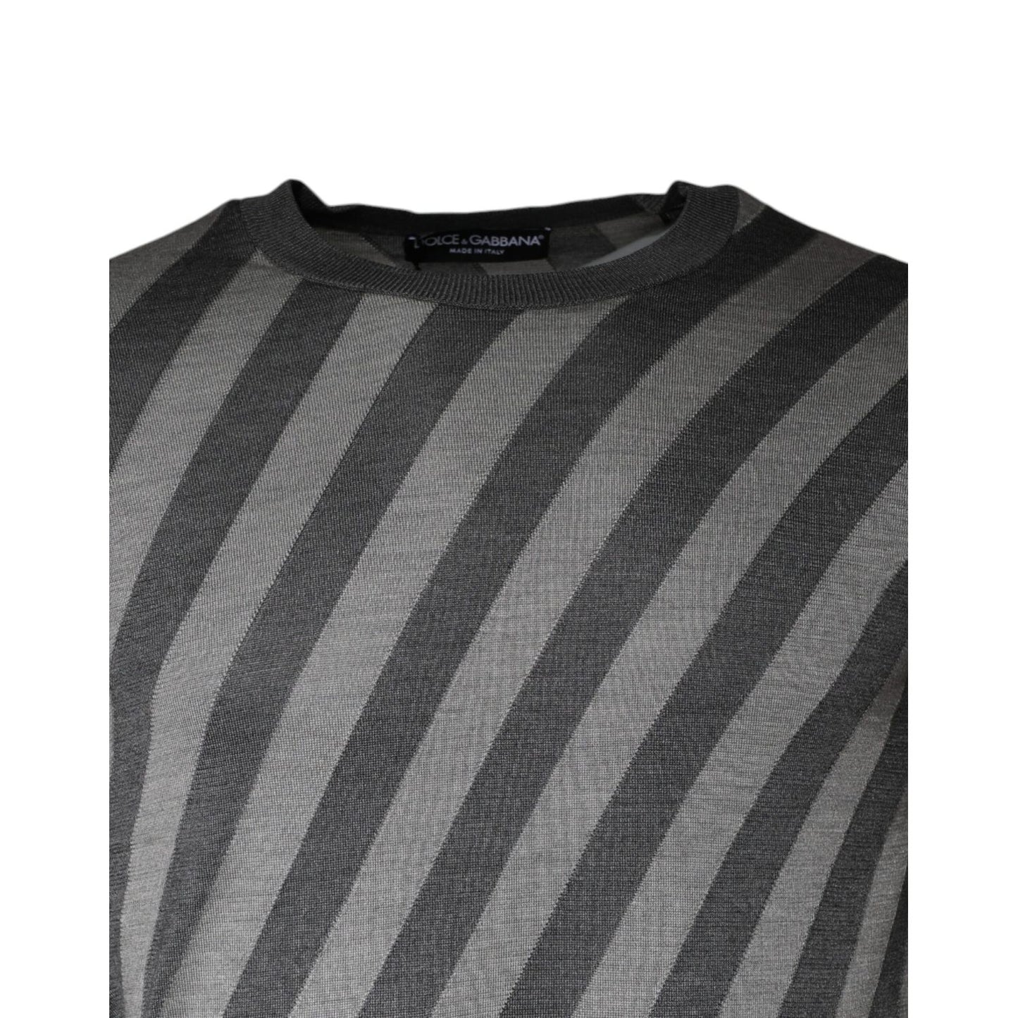 Dolce & Gabbana Gray Stripes Long Sleeve Round Neck Pullover Sweater