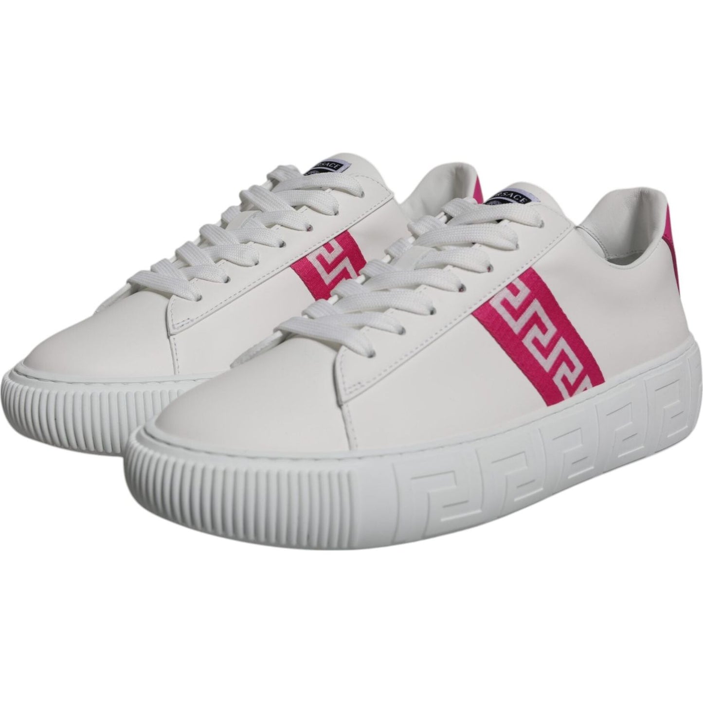 Versace White Pink Greca Print Platform Low Top Sneakers Shoes MV6392-42