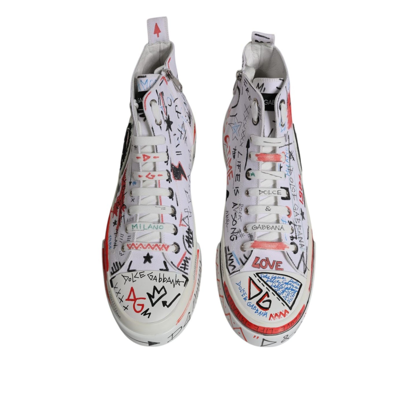 Dolce & Gabbana White Cotton Graffiti High Top Sneaker Shoes