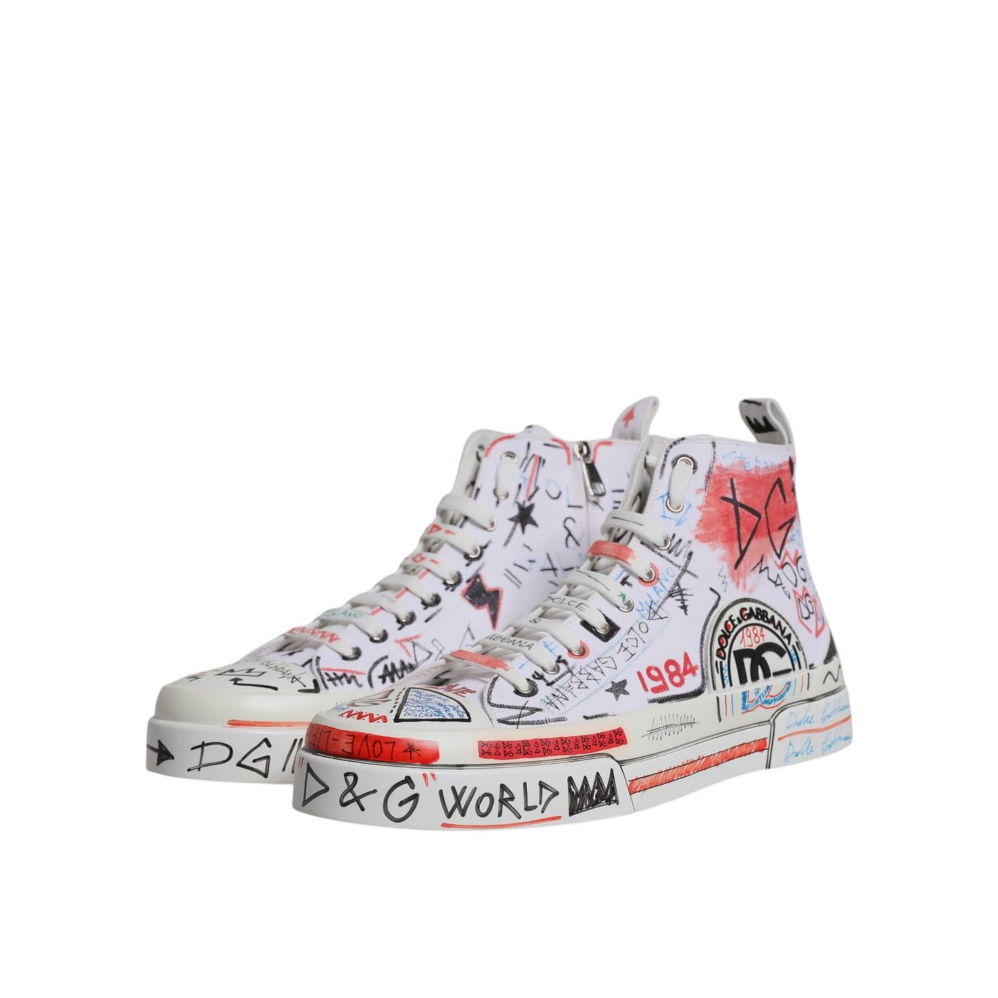 Dolce & Gabbana White Cotton Graffiti High Top Sneaker Shoes