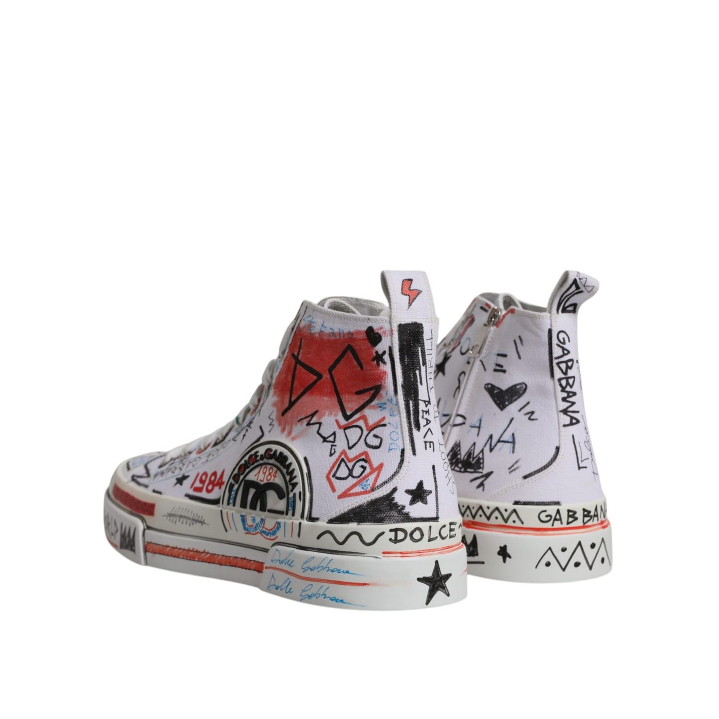Dolce & Gabbana White Cotton Graffiti High Top Sneaker Shoes