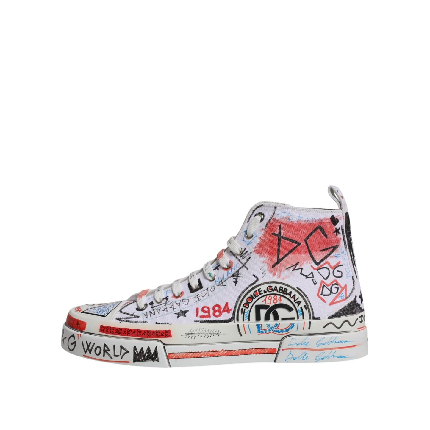 Dolce & Gabbana White Cotton Graffiti High Top Sneaker Shoes
