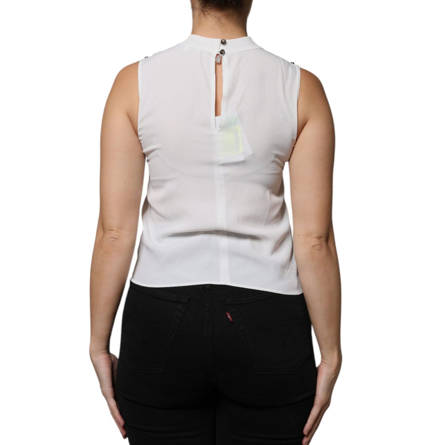 Patrizia Pepe White Mock Neckline Sleeveless Tank Blouse Top TSH86736-38