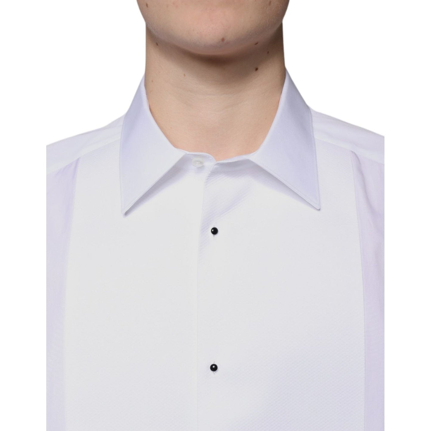 Dolce & Gabbana White Bib Cotton Poplin GOLD Formal Shirt TSH87332-37