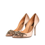 Dolce & Gabbana Beige Satin Crystal High Heels Pumps Shoes