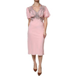 Ermanno Scervino Pink Floral Lace Short Sleeves V-neck Midi Dress