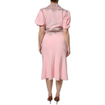 Ermanno Scervino Pink Floral Lace Short Sleeves V-neck Midi Dress