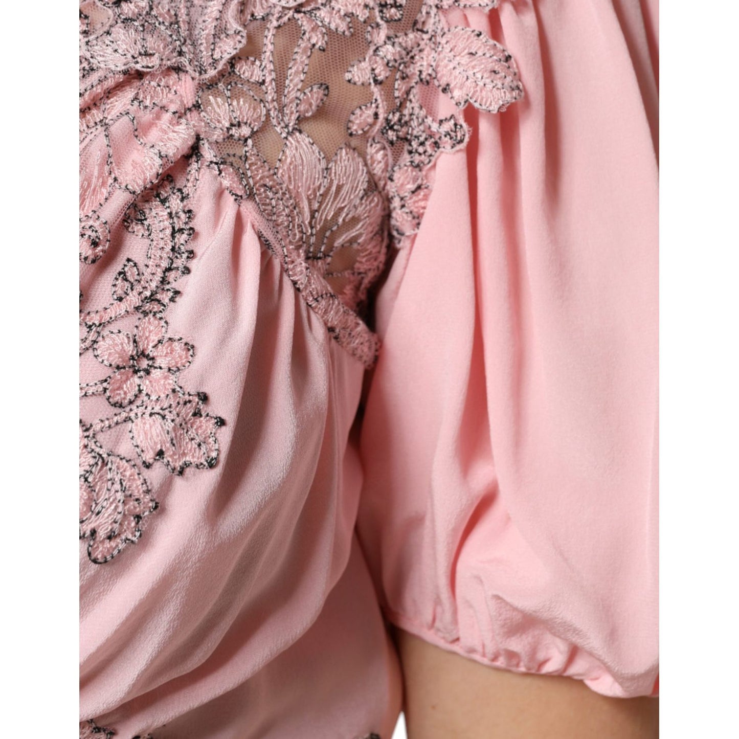 Ermanno Scervino Pink Floral Lace Short Sleeves V-neck Midi Dress