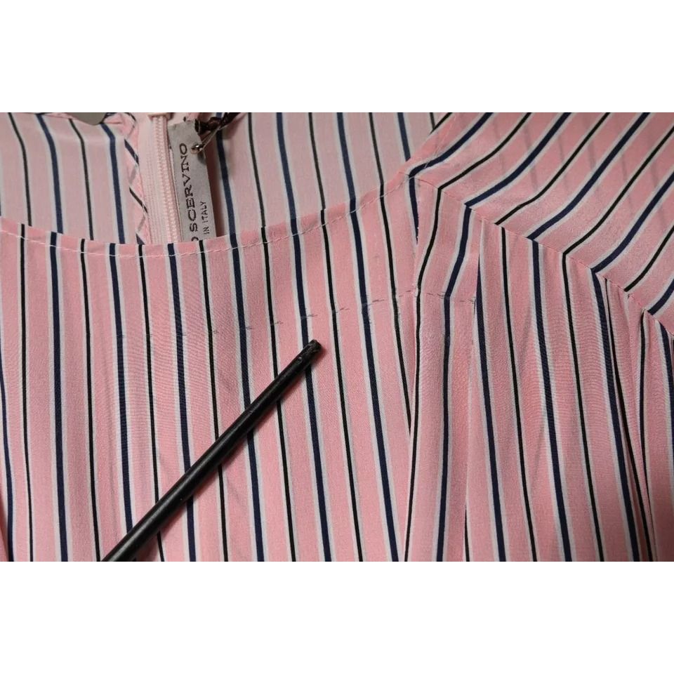 Ermanno Scervino Pink Stripes Silk Long Sleeves Midi Dress