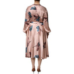 L'Autre Chose Pink Satin Floral Long Sleeves A-line Midi Dress