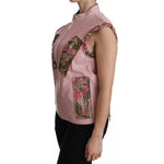 Dolce & Gabbana Pink Leather Sleeveless Vest Jacket Blouse
