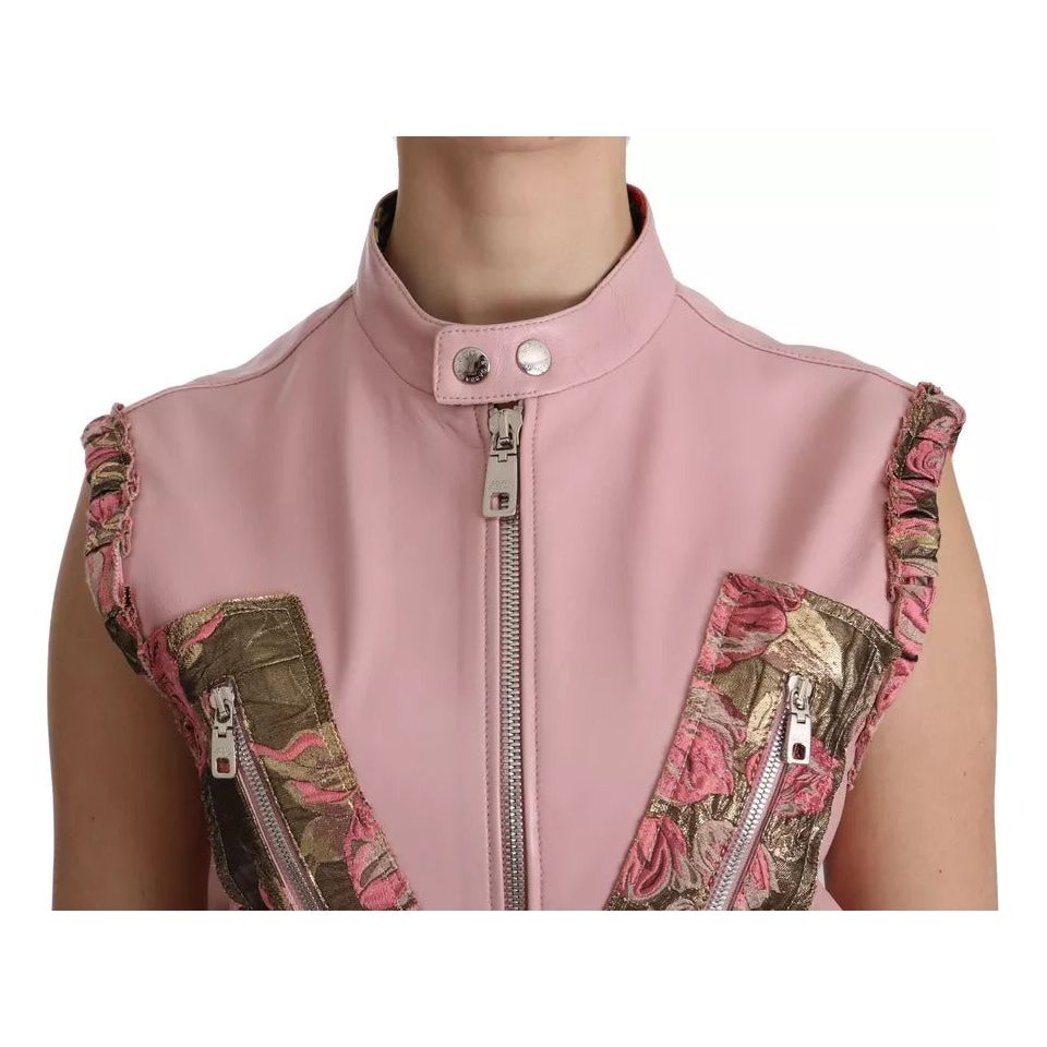 Dolce & Gabbana Pink Leather Sleeveless Vest Jacket Blouse