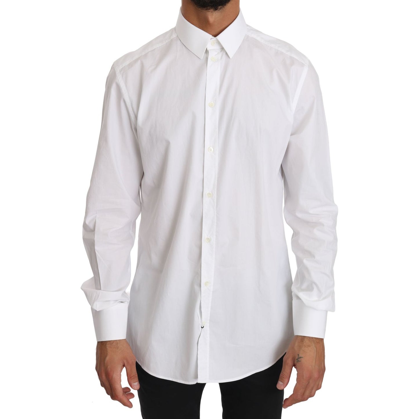 Dolce & Gabbana White Cotton GOLD Dress Shirt TSH2867-37