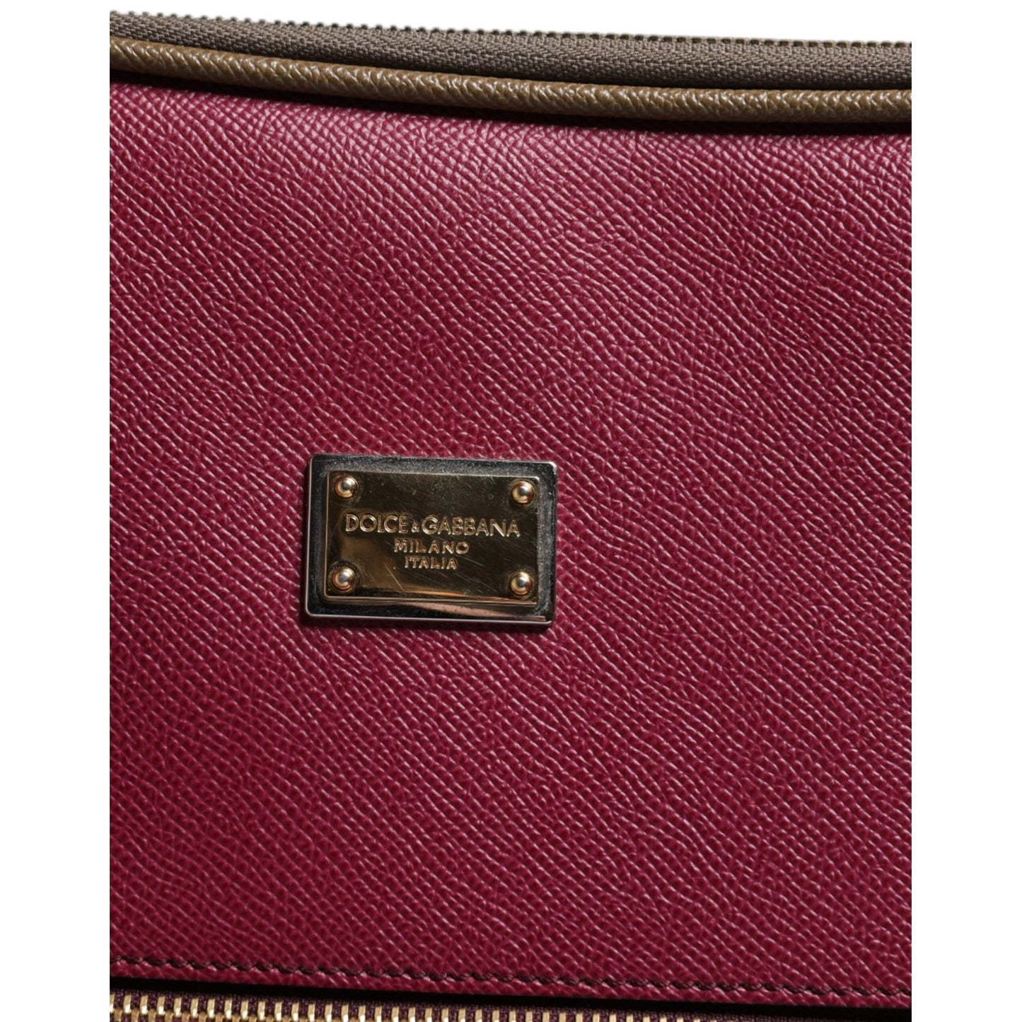 Dolce & Gabbana Fuchsia Khaki Leather Trolley Travel Wheel Suitcase Bag