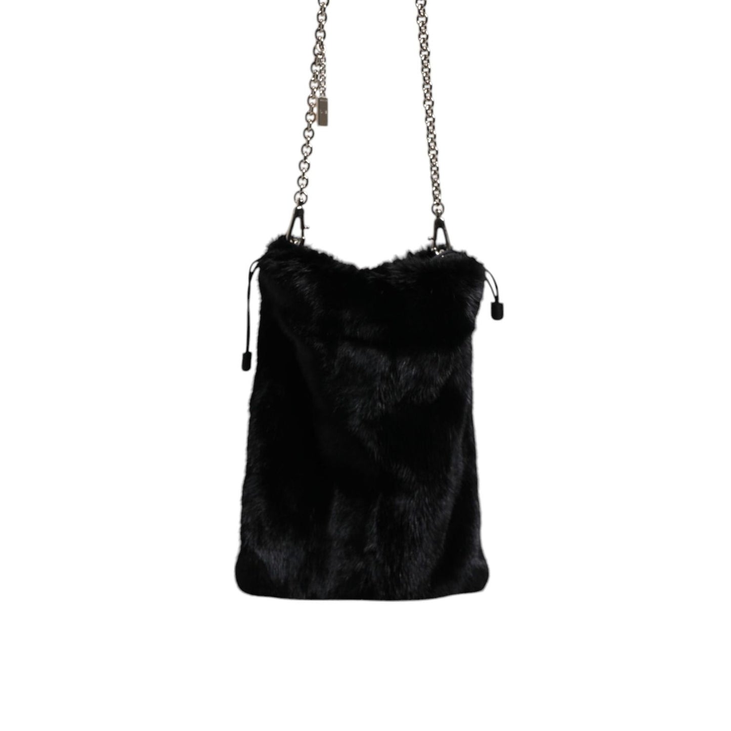 Dolce & Gabbana Black Faux Fur Silver Chain Crossbody Shoulder Purse Bag