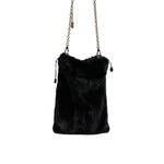 Dolce & Gabbana Black Faux Fur Silver Chain Crossbody Shoulder Purse Bag