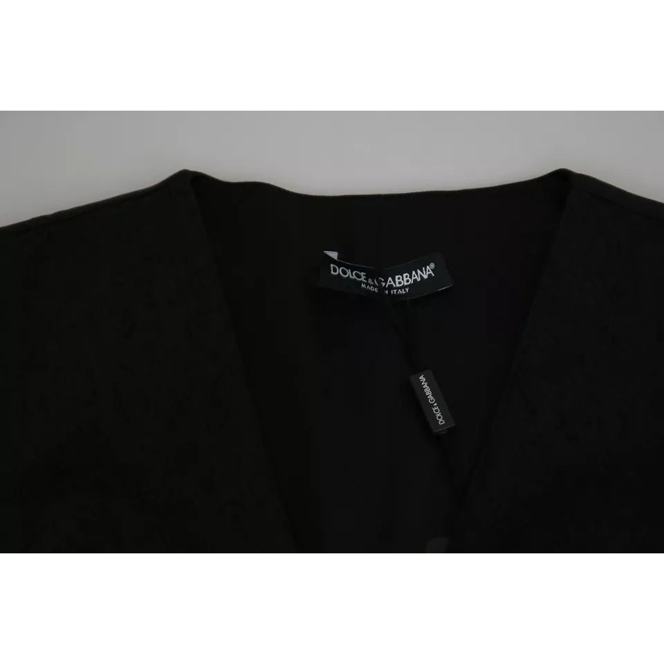 Dolce & Gabbana Black Lace Waistcoat Slim Vest Silk Top