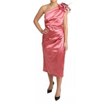 Dolce & Gabbana Pink Draped Midi Flower Applique Dress