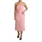 Dolce & Gabbana Pink Silk Stretch Strapless Sheath Midi Dress