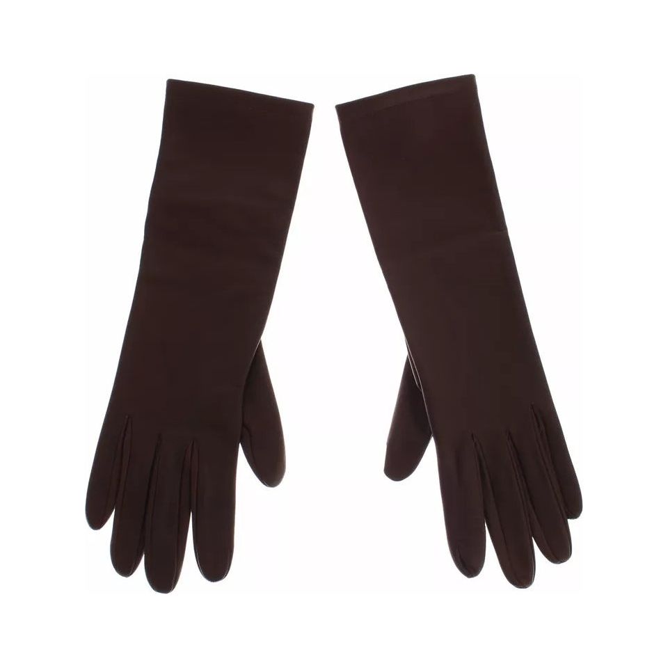 Dolce & Gabbana Brown Leather Wrist Slim Women Gloves