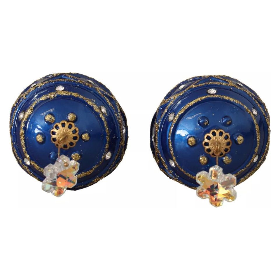 Dolce & Gabbana Gold Brass Blue Christmas Ball Crystal Hook Jewelry Earrings