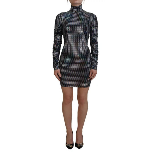 Dolce & Gabbana Black Embellished Nylon Bodycon Mini Dress
